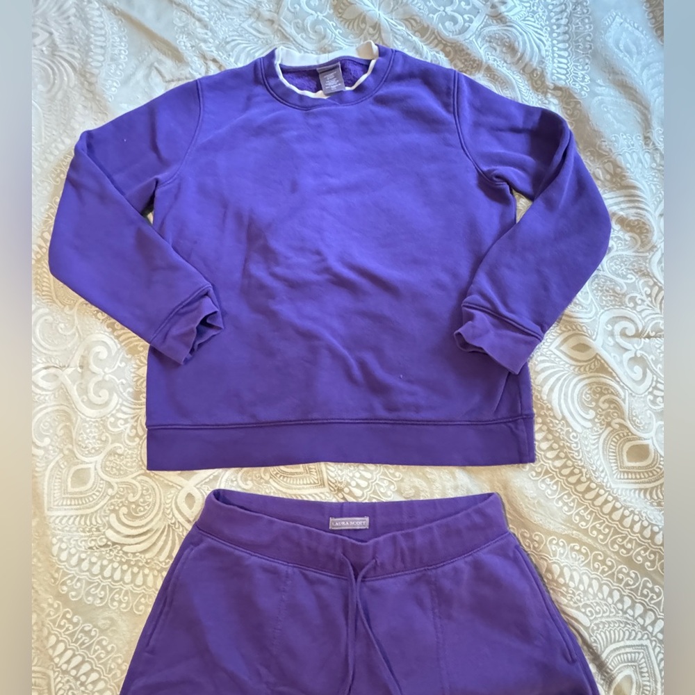 Laura Scott Dark Purple Loungewear Set Long Sleeve Sweater & Sweatpants